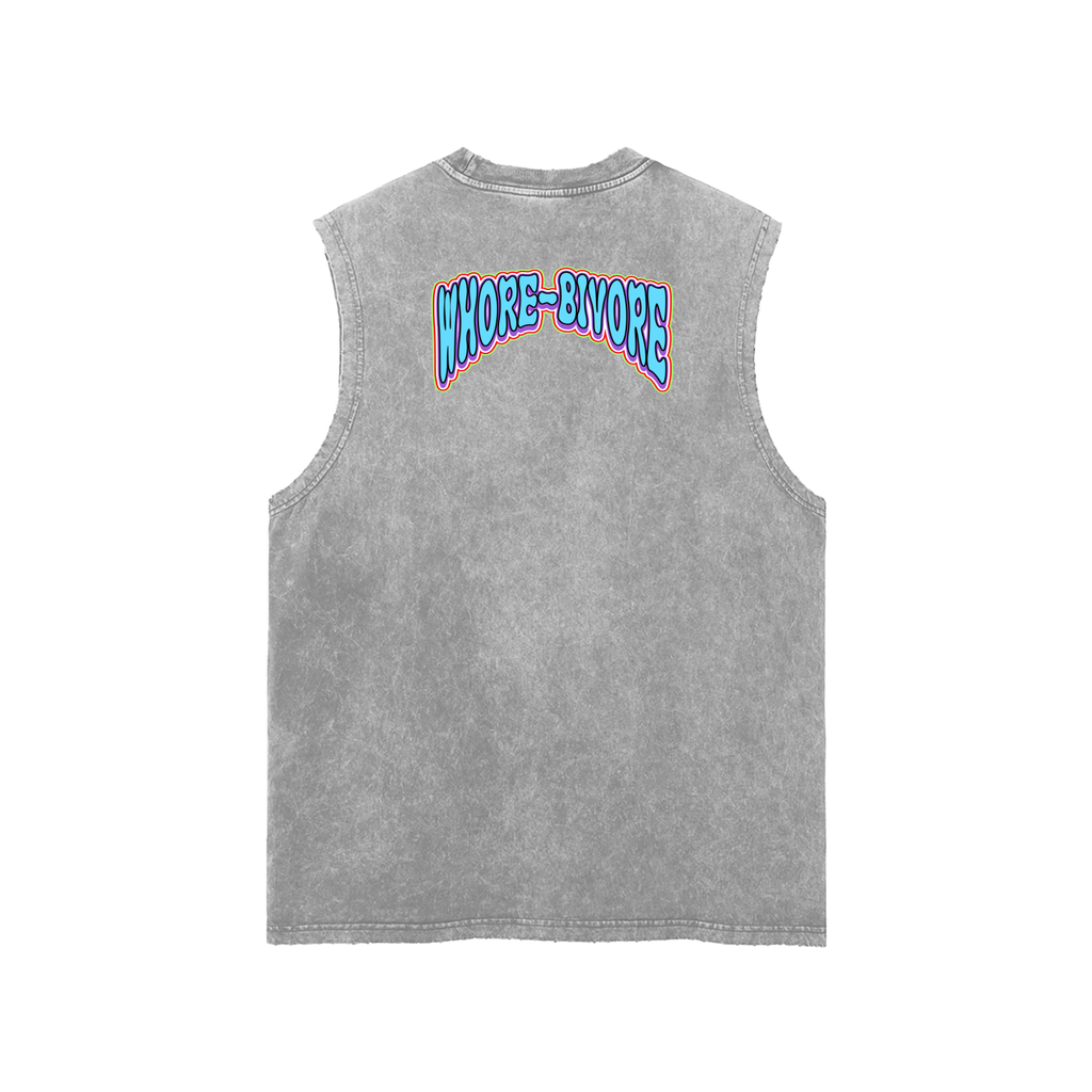 WhoreBiVore| Snow Washed Frayed Hem Tank Top