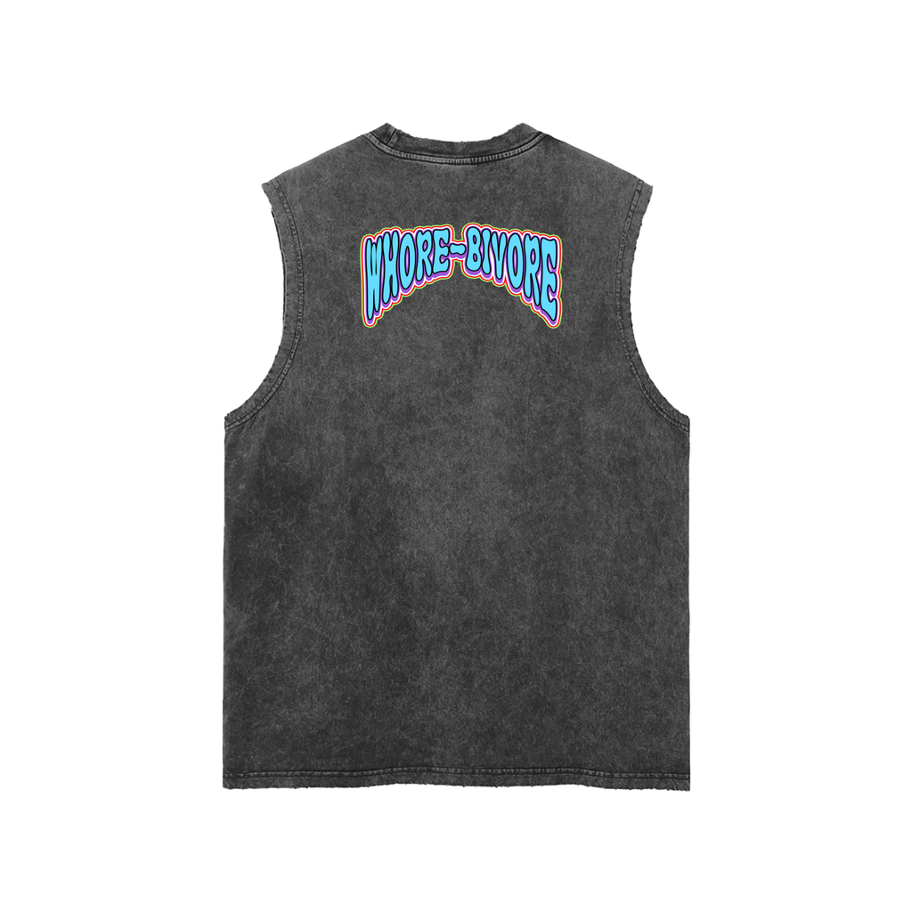 WhoreBiVore| Snow Washed Frayed Hem Tank Top